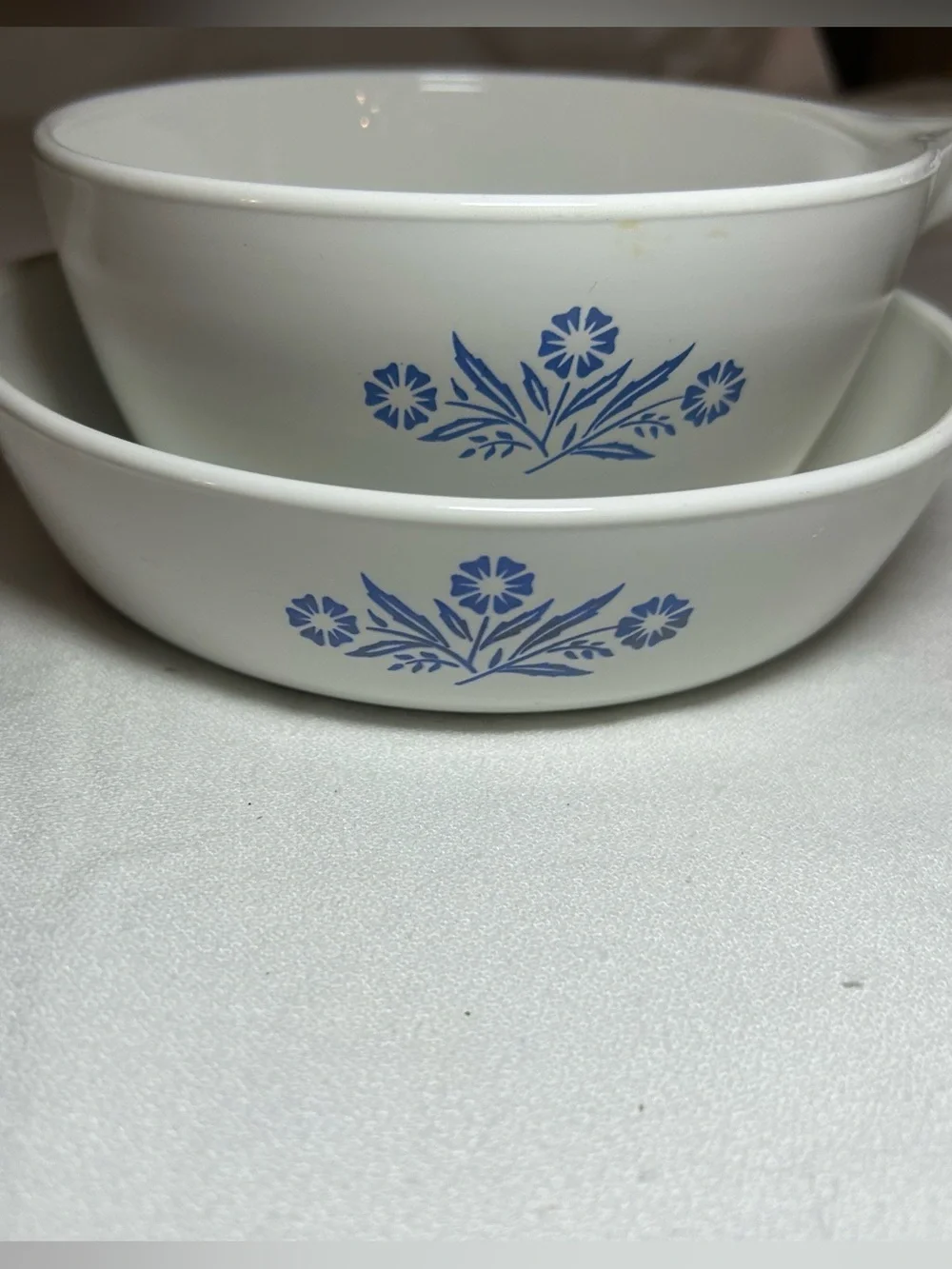 2 Corning Ware Blue Cornflower Ceramic Cooking Skillets 6 1/2” & 1-1/2 Pint
